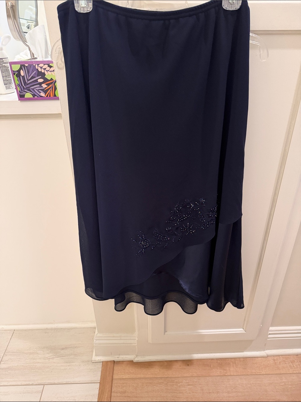Vintage Navy Layered Cowl Neck Two Piece Midi Dress with Beaded Detail - Picture 7 of 10